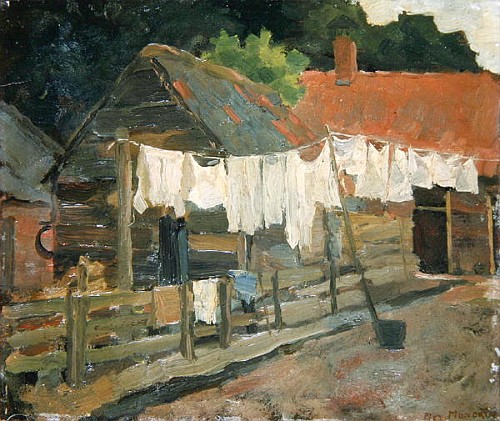 Farmhouse with Wash on the Line a Piet Mondrian
