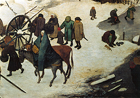 The national census to Bethlehem. Detail below middle (woman riding on a donkey) a Pieter Brueghel il Vecchio