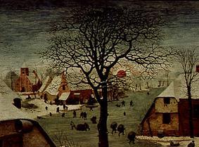 The national census to Bethlehem. Detail on the left above (treetop and red sun) a Pieter Brueghel il Vecchio