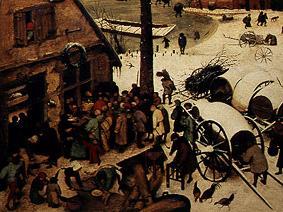 The national census to Bethlehem. Detail on the left below (the count) a Pieter Brueghel il Vecchio
