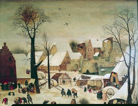 The Census at Bethlehem, detail of the houses and fortifications a Pieter Brueghel il Giovane
