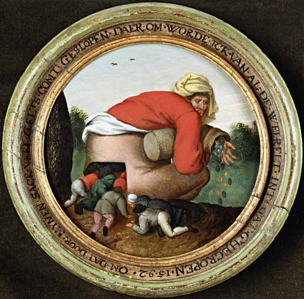 L'uomo con la borsa del denaro e i suoi sicofanti a Pieter Brueghel il Giovane