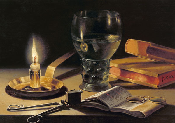 Quiet life with a burning candle a Pieter Claesz