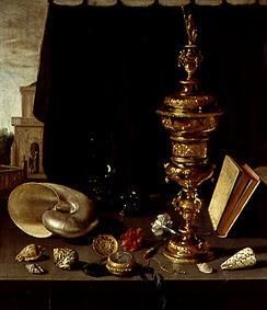 Quiet life with a high golden cup a Pieter Claesz