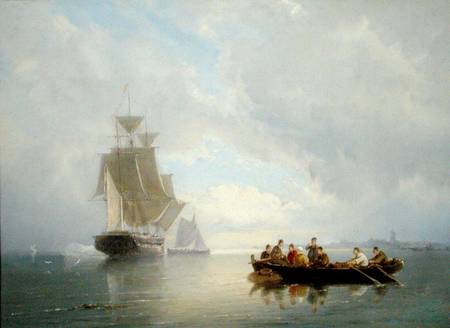 A Ship Becalmed and a Rowing Boat a Pieter Cornelis Dommersen