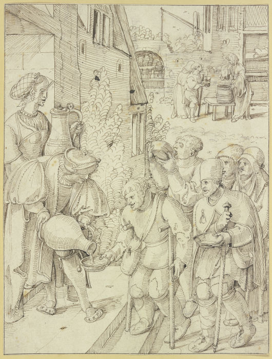 Krüppel und Bettler werden gespeist und getränkt a Pieter Cornelisz. Kunst