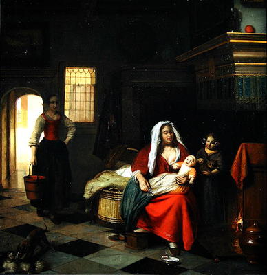 An interior with a Mother and her Children (oil on canvas) a Pieter de Hooch