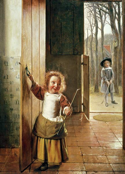 Children in a Doorway with 'Colf' Sticks a Pieter de Hooch