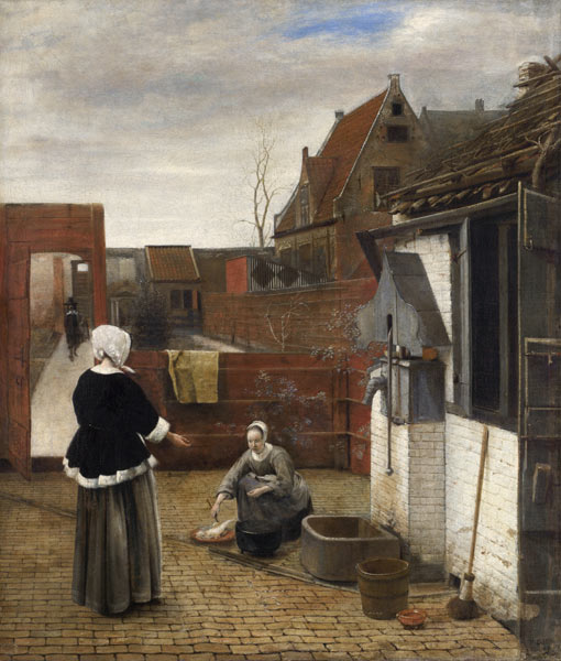 A Woman and her Maid in a Courtyard a Pieter de Hooch