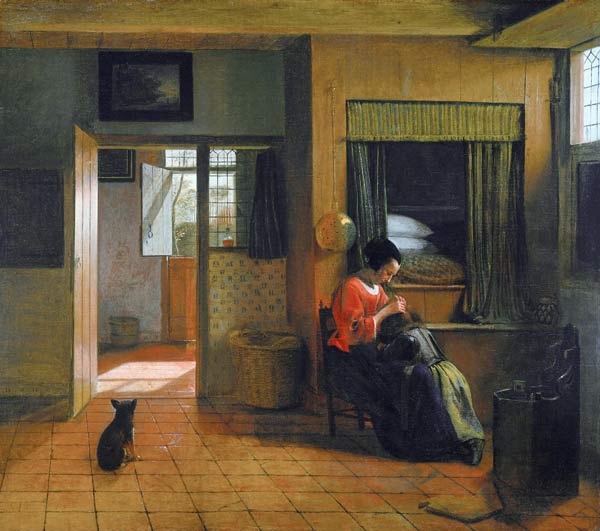 Interior with a Mother delousing her Child's Hair (A Mother's Duty) a Pieter de Hooch
