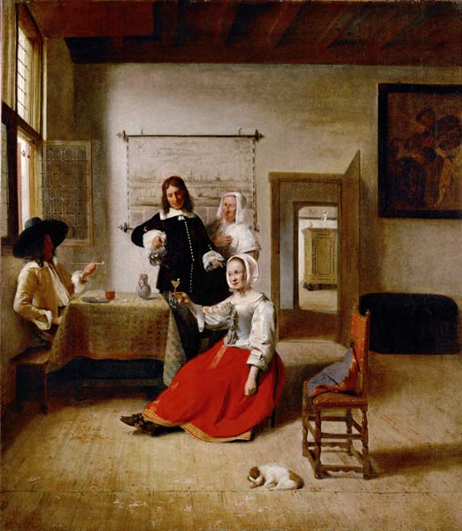 Woman drinking with soldiers a Pieter de Hooch