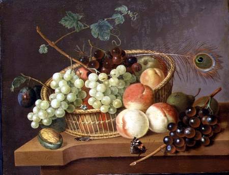 Still Life of Grapes and Peaches in a basket a Pieter Gerardus van Os