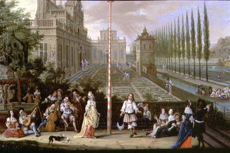 Detail of elegant figures playing musical instruments around a maypole  (detail of 82407) a Pieter Gysels