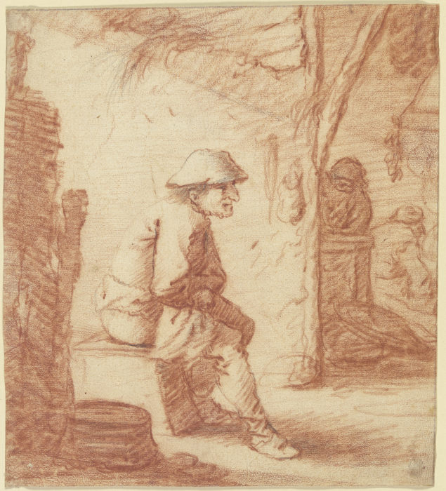 Sitzender Mann, Aussicht auf Küche mit zwei Figuren a Pieter Jansz. Quast
