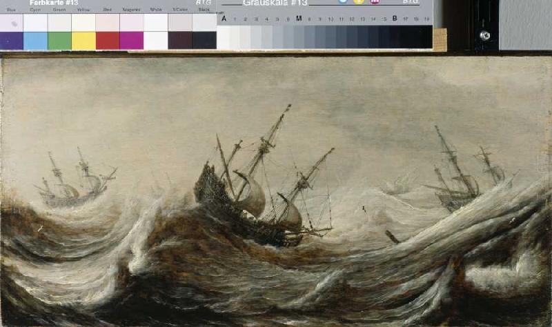 Schiffe in stürmischer See. a Pieter Mulier
