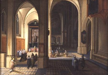 Interior of a Gothic Church (oil on copper) a Pieter the Elder Neeffs