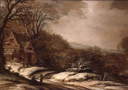 Winter Landscape with Cottages a Pieter van Santvoort