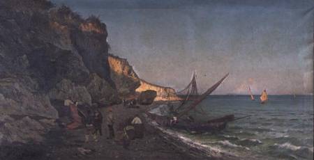 Fishermen in a Cove at Sunset a Pietro Barucci