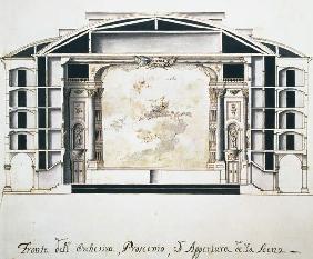 Cross section view of a theatre on the Grand Canal showing the stage and orchestra