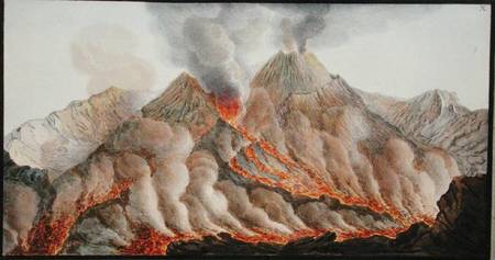 Crater of Mount Vesuvius from an original drawing executed at the scene in 1756, plate 10 from 'Camp a Pietro Fabris