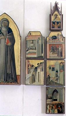Scenes from the Life of the Blessed Humility: detail of right hand side, spire depicts St. Luke and a Pietro Lorenzetti