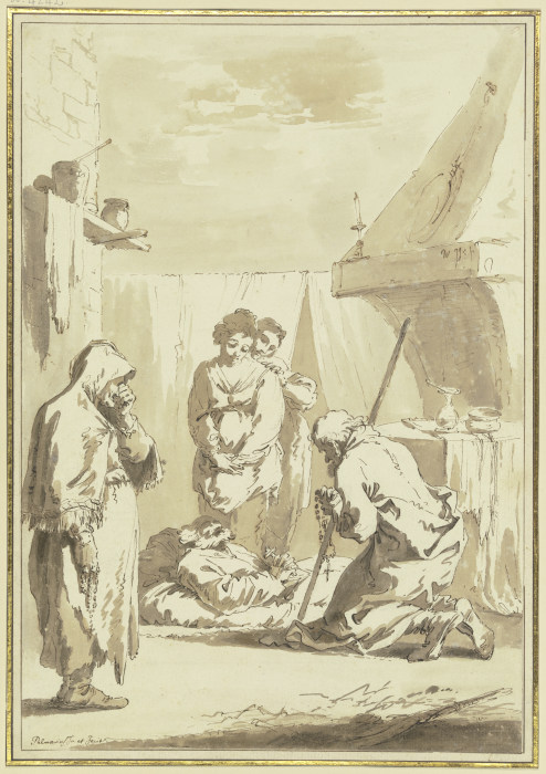 In einer Bauernstube stirbt ein alter Mann, von den Seinigen beweint a Pietro Palmieri d. Ä.