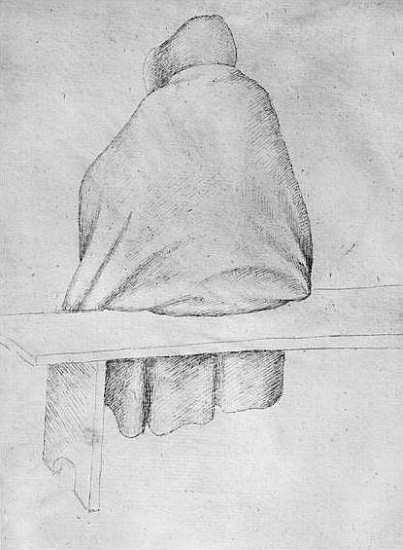 Monk seated on a bench, seen from behind, from the The Vallardi Album a Pisanello