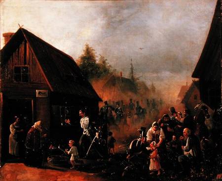 Scene from the Russian-French War in 1812 a Pjotr Baykov