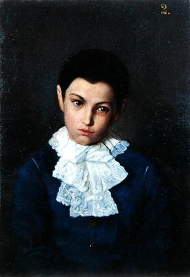 Portrait of a boy with lace collar (oil on canvas) a Polish School, (19th century)