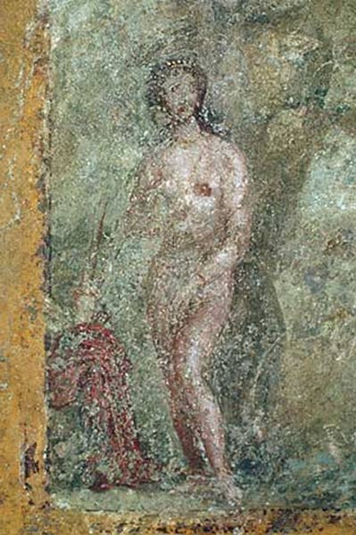 Diana, die von Aktaeon beobachtet wird a Pompeji, Wandmalerei