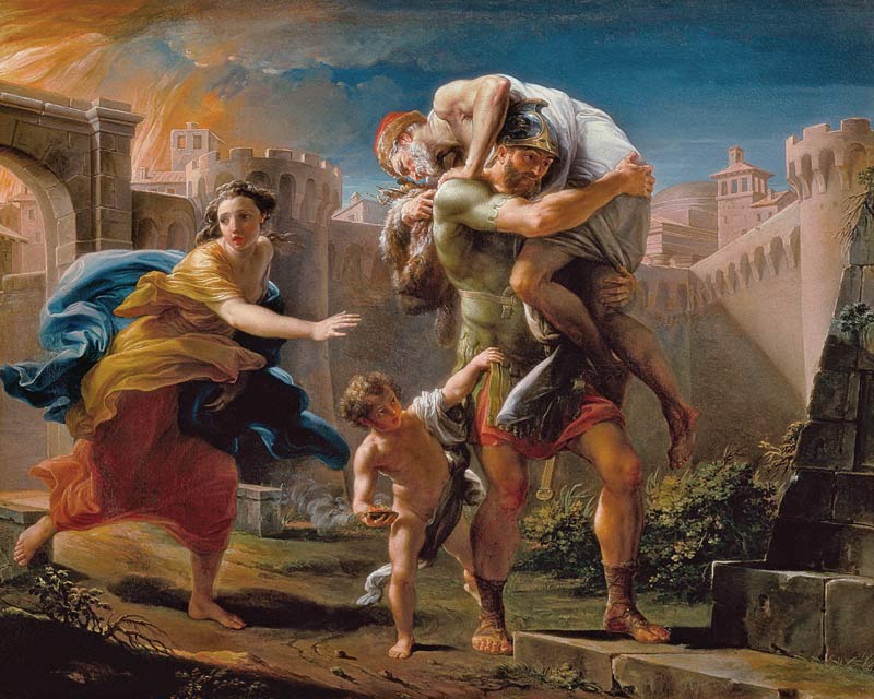 Aeneas and his family running away from the city of Troy a Pompeo Girolamo Batoni