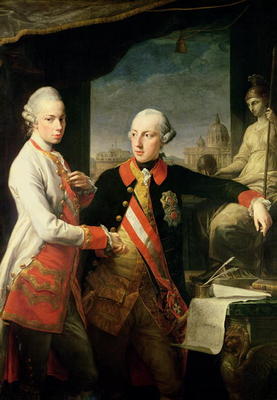 Kaiser Joseph II (1741-90), and the Grand Duke Leopold of Tuscany, 1769, (oil on canvas) a Pompeo Girolamo Batoni