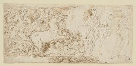Aus den Mysterien von Eleusis (?), Apollo im vierspännigen Sonnenwagen, begleitet von Aurora, vor ih