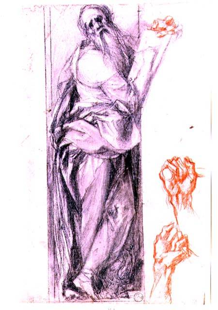 Study of St. John the Evangelist and two studies of fists (black and red chalk) a Pontormo,Jacopo Carucci da