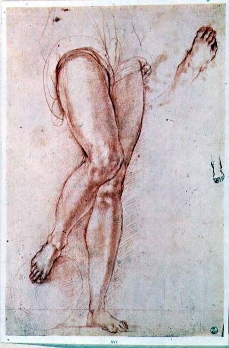 Study of a pair of legs and two feet for a figure of St. Michael (red chalk with pen & ink) a Pontormo,Jacopo Carucci da