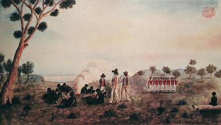 Mr White, Harris and Laing with a Party of Soldiers Visiting Botany Bay Colebee at that Place when W a Port Jackson Painter