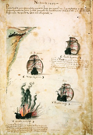 Departure of Vasco da Gama (c.1469-1524) in 1497, from ''Libro das Armadas'' a Portuguese School