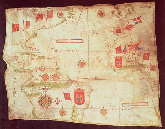 Map of the Atlantic Ocean, c.1550 a Portuguese School
