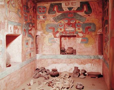 Reconstruction of Tomb 104 from Monte Alban, containing a skeleton a Pre-Columbian