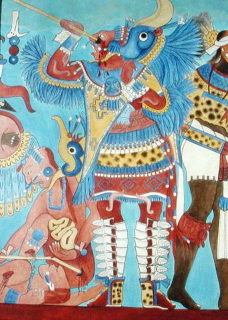 Reproduction of a Mural at Cacaxtla, Mexico a Pre-Columbian