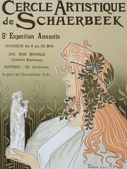 Reproduction of a poster advertising 'Schaerbeek's Artistic Circle, the Fifth Annual Exhibition', Ga a Privat Livemont
