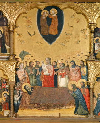 Polyptych of the Dormition of the Virgin, detail of the Dormition and Coronation (tempera on panel) a Pseudo Jacopino  di Francesco
