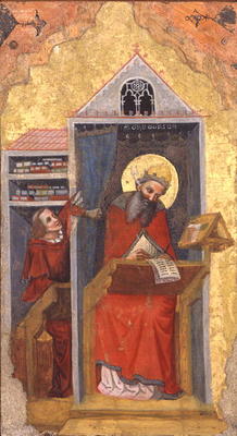 St. Gregory the Great (540-604) in his Study (tempera on panel) a Pseudo Jacopino  di Francesco
