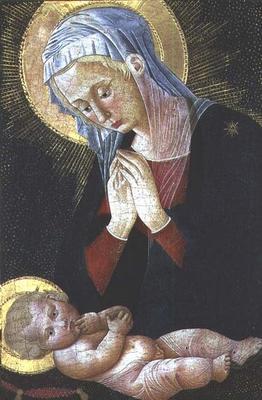 Madonna adoring the Christ Child (tempera on panel)