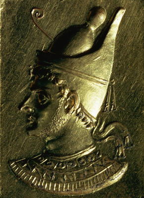 Portrait plaque depicting one of the Ptolemies (gold) a Ptolemaic Period Egyptian