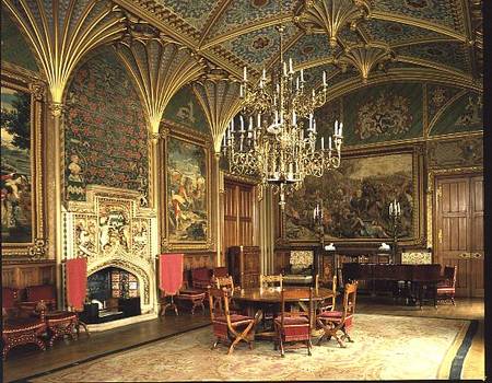 Eastnor Castle, Herefordshire: the drawing room, with furniture designed a Pugin