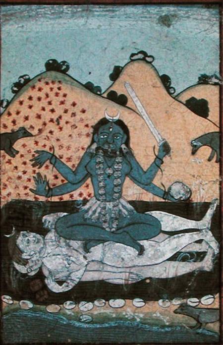 The Goddess Kali seated in intercourse with the double corpse of Shiva, 19th century, Punjab a Punjabi School