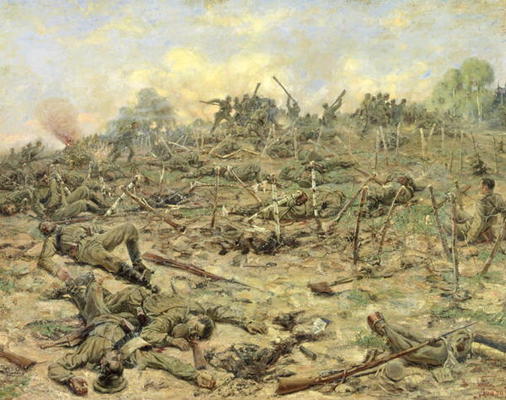 The Russian Infantry Attacking the German Entrenchments, 1918 (oil on canvas) a Pyotr Pavlovich Karyagin