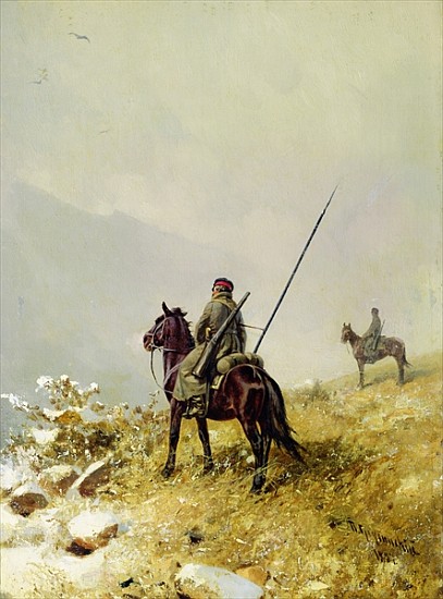 The Patrol, 1887 (oil on cardboard) a Pyotr Nikolayevich Grusinsky