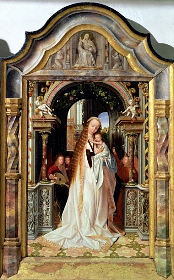 Virgin and Child with Three Angels, central panel of a triptych, c.1509 a Quentin Massys or Metsys